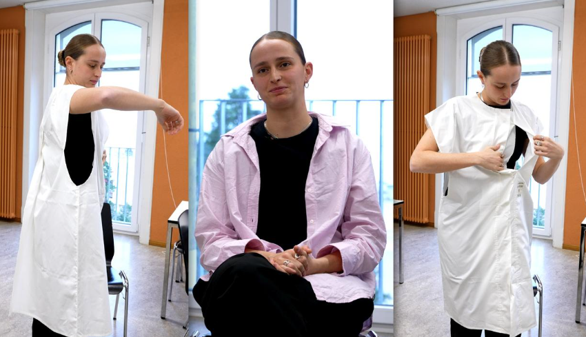 GYNECARE+ est une blouse gynécologique innovante conçue en Suisse pour préserver l’intimité des patientes