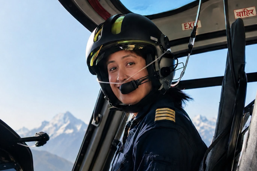 Première femme capitaine d’hélicoptère du Népal, Priya Adhikari a réalisé 100 missions de sauvetage en six jours